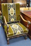 A pair of carved walnut framed armchairs                                                                                               