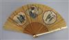 A Japanese painted silk leaf fan,Meiji period, with gilt lacquered ivory guards                                                        