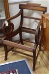 A Regency mahogany elbow chair (no seat)                                                                                               