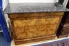 A 19th century French figured walnut marble top chest W.130cm                                                                          