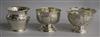 A late Victorian repousse silver pedestal bowl and two Edwardian repousse silver bowls, 7 oz.                                          