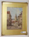 Simonoux, watercolour, The Old Town Church, St Peter's Port, Guernsey, signed, 34 x 25cm                                               
