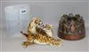 A Kosta Boda vase, a copper jelly mould and a Beswick tiger group (a.f.)                                                               