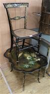 A painted toleware tray table and a chair W.77cm                                                                                       