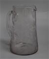 A Stourbridge glass jug engraved with birds, leafy swags and flowers height 20cm                                                       