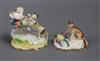 Two rare Staffordshire porcelain groups of a cat and a bird and a fox and a bird, c.1840, Cat 18cm high                                