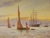 A* Markham (20th century), oil on canvas, Sailing barges and other vessels, signed, 40 x 50cm                                                                                                                               