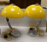 A pair of contemporary chrome reading lamps with yellow glass domed shades, 46 cms high.                                                                                                                                    