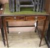 An Edwardian banded mahogany two drawer writing table W.68cm                                                                           