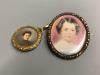 An 18ct mounted double sided miniature portrait pendant and one other gilt metal mounted similar oval brooch                                                                                                                