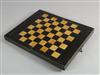 An early 19th century ebony and boxwood travelling games box, 23 x 13.5in.                                                             