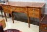 A George III satinwood banded mahogany bow front sideboard, length 167cm, depth 58cm, height 88cm                                                                                                                           