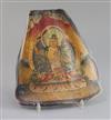 A Tibetan thangka depicting Bodhisattva painted on an ox shoulder bone, late 19th century, H. 20.5cm                                   