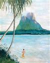 § Sir Noel Coward (1899-1973) Figure on a beach, The Pitons 19.5 x 15.5in.                                                             