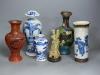 Three Chinese blue and white vases, a cloisonne enamel vase, another vase and a soapstone figure                                                                                                                            