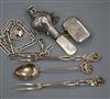 A Victorian silver vesta, a silver albert, a child's rattle and sundries (7)                                                           