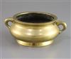 A Chinese polished bronze gui censer, Xuande mark, 18th/19th century, W. 17.5cm                                                        