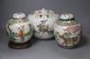 Three large 20th century Chinese porcelain famille verte jars and covers, tallest 21cm                                                                                                                                      