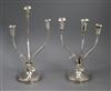 A pair of Peruvian Camusso sterling silver three stem candelabra, 28.3cm.                                                              