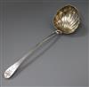 A George IV bright cut engraved silver celtic tip soup ladle with shell bowl, William Chawner II, London, 1821,                        
