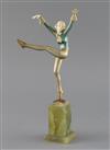 An Art Deco cold painted bronze and ivory figure, by Dakon, H. 27.5cm                                                                  