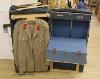 Three Khaki uniforms, one jacket without trousers, contained within a cabin trunk                                                                                                                                           