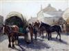 John Atkinson (1863-1924) Horse fair in a village 15.75 x 22in.                                                                        