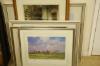 A group of pictures and prints, including a screenprint of the Cote D'Azur and horse racing subjects                                                                                                                        