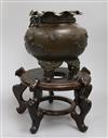 A Japanese bronze incense burner and stand                                                                                             