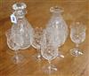 A set of five Stourbridge cut glass wine glasses and a pair of decanters, one lacking a stopper (3)                                    