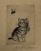 Meta Gluckbaum, etching, Kitten and bee, signed in pencil, 7 x 5.5cm                                                                                                                                                        