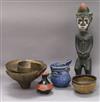An African Baule-style part-glazed black stoneware figure and sundry studio pottery ceramics, H 40cm                                   