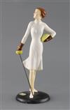 A rare Goebel Art Deco pottery figure of female fencer, H. 26.5cm                                                                      