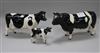 A Beswick Friesian cattle family comprising bull 1439A, cow 1362A and calf 1249C, gloss                                                