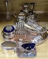 A large quantity of sundry plated wares, including a plated mounted claret jug                                                         