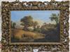 19th century Italian School, oil on canvas, Italian landscape with figures harvesting, 32 x 50cm                                       
