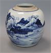 A Chinese blue and white ginger jar,18th century Height 23cm                                                                           