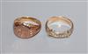 An early 20th century 9ct gold signet ring and a similar 9ct gold buckle ring.                                                         