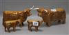 A Beswick Highland cattle family comprising bull 2008, cow 1740 and two calves 1827D, gloss                                            