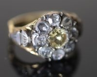 A George III gold and silver, single stone citrine and eight rose cut diamond cluster set dress ring,                                  