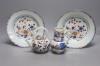 A pair of 18th century Chinese Imari style dishes, diameter 22.5cm, together with a similar chocolate pot and an 18th century Japanese Arita teapot, associated cover                                                       