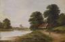F. Hunt, c.1900, oil on canvas, River landscape with figure on a lane, signed, 50 x 75cm                                                                                                                                    