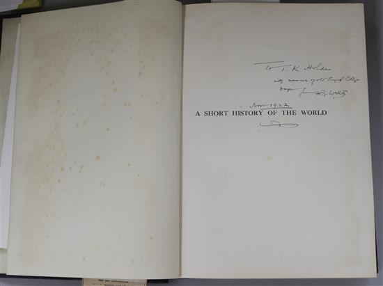 Wells, H.g. - A Short History of The World, quarto, cloth, with presentation inscription by the author, dated Nov 1922, Wells, H.g. - A Short History of The World, quarto, cloth, with presentation inscription by the author, dated Nov 1922,