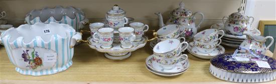 A pair of Sevres style jardinieres, Limoges oval dish & cover, five Dresden plates and part tea set and a Continental eight piece cabar A pair of Sevres style jardinieres, Limoges oval dish & cover, five Dresden plates and part tea set and a Continental eight piece cabar