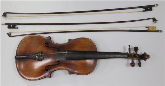 A 19th century English violin, label for John Betts Royal Exchange London 1861, A 19th century English violin, label for John Betts Royal Exchange London 1861,