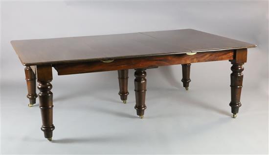 An early Victorian mahogany extending dining table, W.4ft 6in. H.2ft 5in. extends to 17ft 9in. An early Victorian mahogany extending dining table, W.4ft 6in. H.2ft 5in. extends to 17ft 9in.