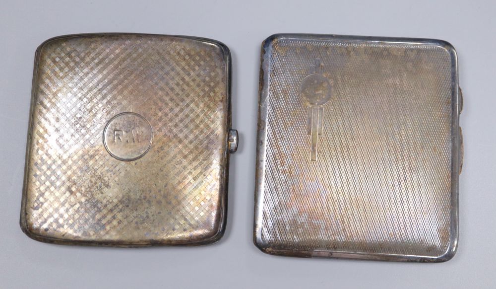 A George V silver cigarette case by Mappin & Webb, Birmingham, 1911, 84mm, gross 110 grams and a plated case.
