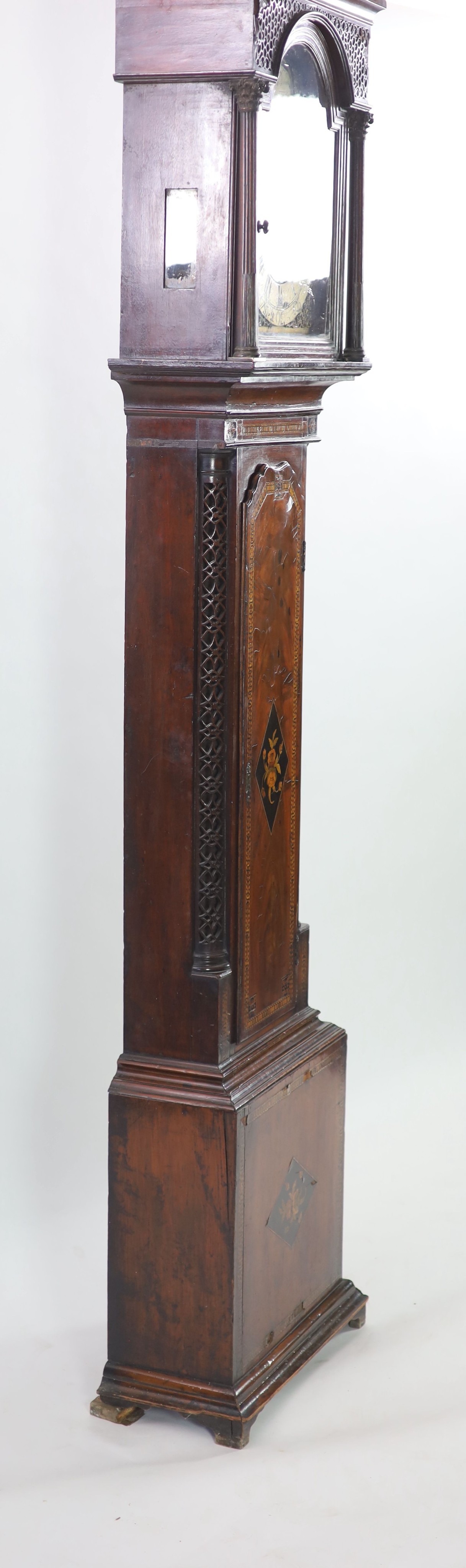 George Aickin of Cork. A George III inlaid mahogany eight day longcase clock, W.57cm H.236cm