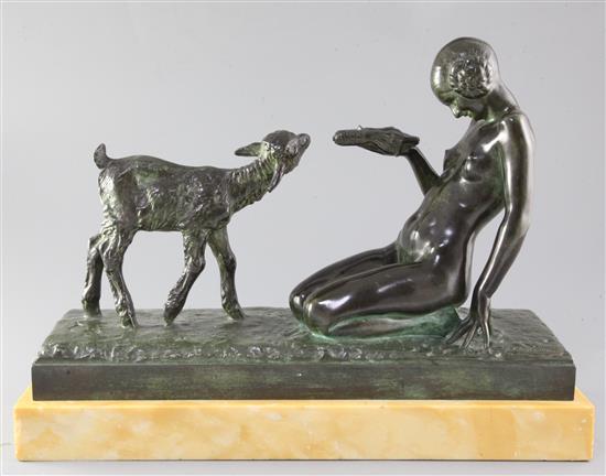 Marcel Courbier (1898-1976). A bronze figure group La Jeune Fille au Chevreau, width 16in. height 11.5in. Marcel Courbier (1898-1976). A bronze figure group La Jeune Fille au Chevreau, width 16in. height 11.5in.