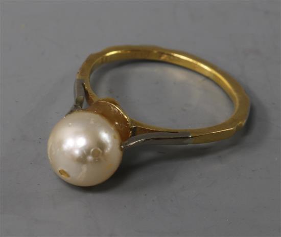 An 18ct gold, platinum and cultured pearl ring, An 18ct gold, platinum and cultured pearl ring,